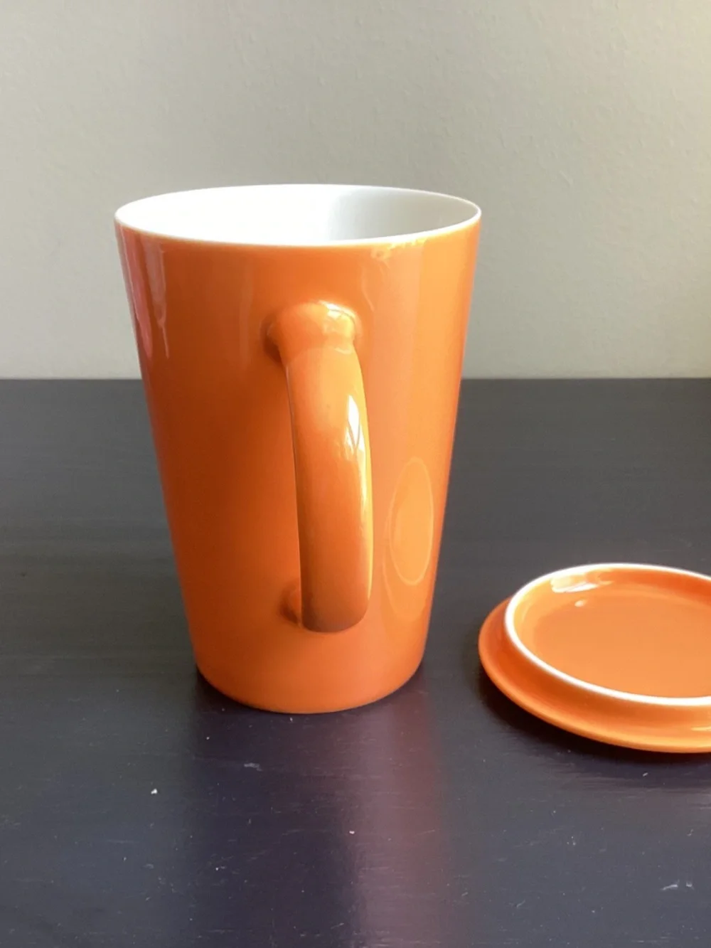 Teavana 12oz Orange Ceramic Coffee Mug With Handle and Separate Lid